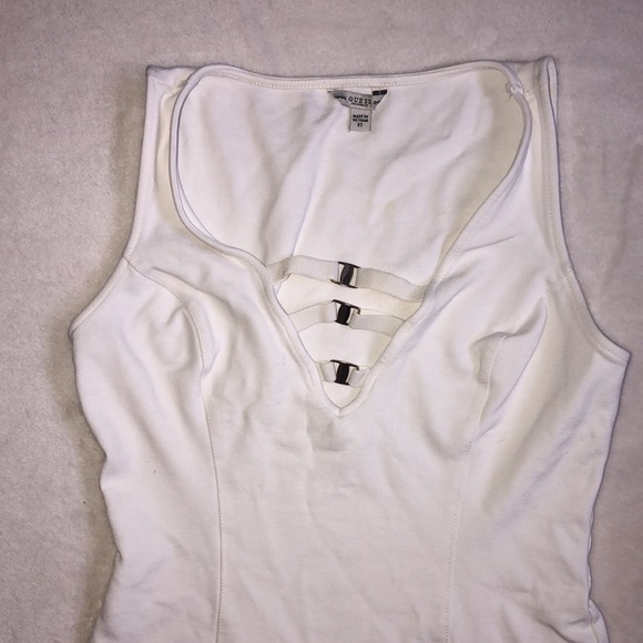 Guess White V-Neck Tank Top Fitted Bodysuit - Picture 2 of 5